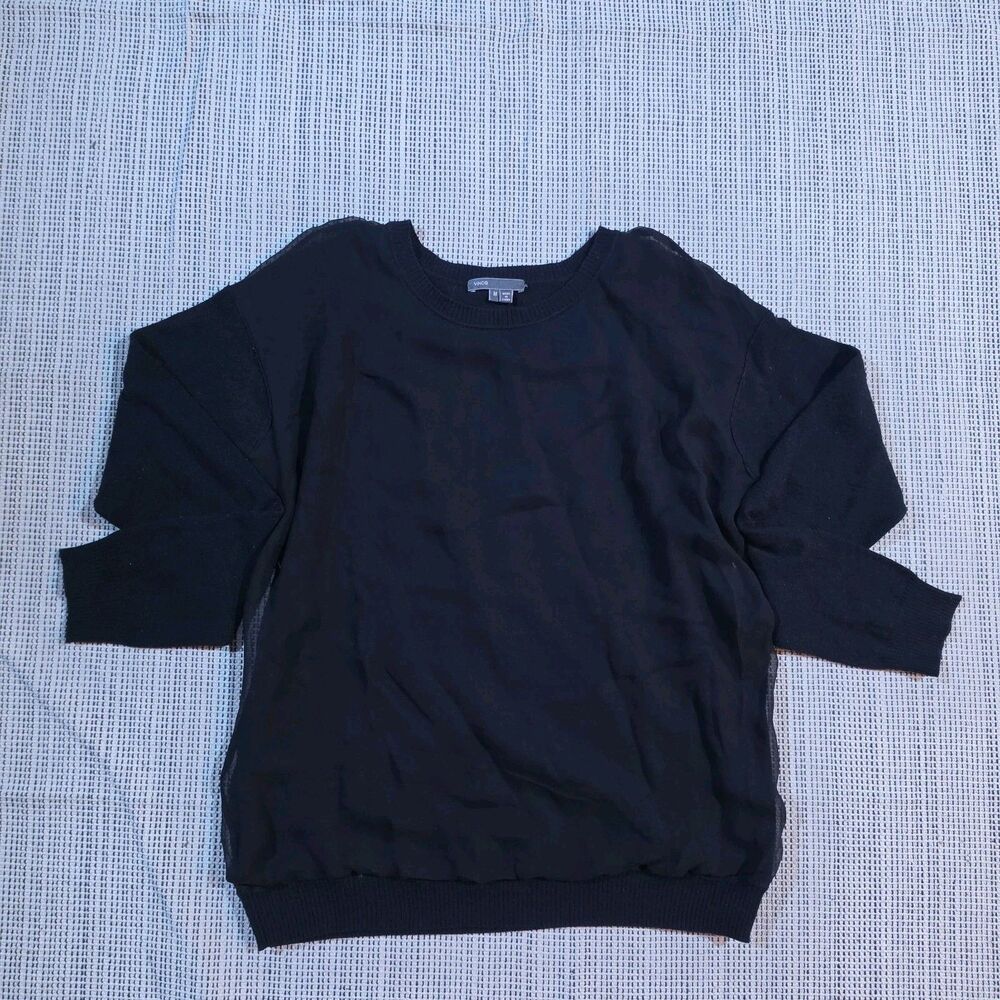VINCE Women's Cashmere Silk Wool Crew Neck Sweater In Black Lightweight Size M